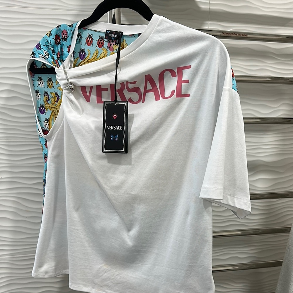 Versace White Blue Graphic Boxy T-Shirt